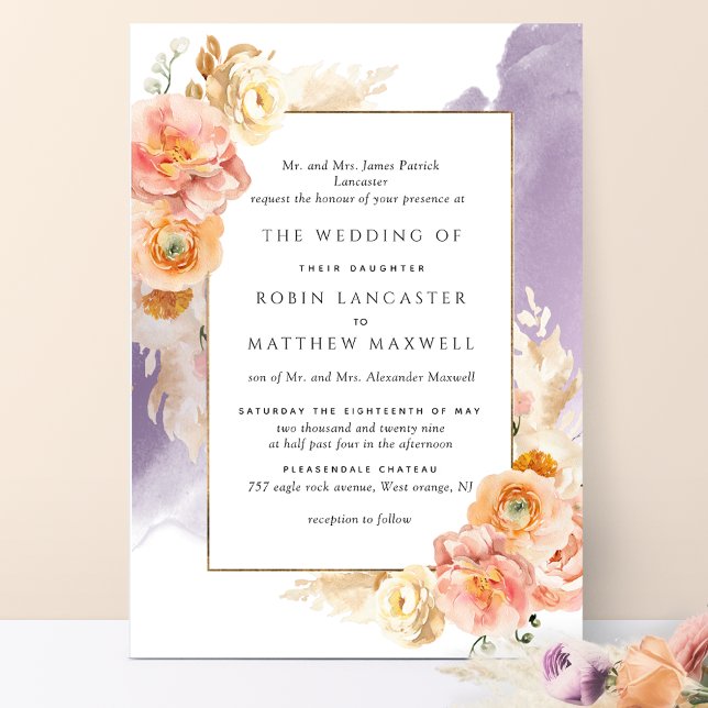 Convite Pêssego Formal, Blush, Casamento de Aquarela de La (Criador carregado)