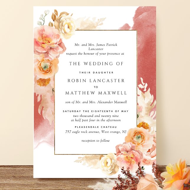 Convite Pêssego Formal Esmagamento Laranja Casamento Laran (Criador carregado)