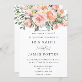 Convite Pêssego Laranja Cor-de-Rosa Floral Casamento Verde