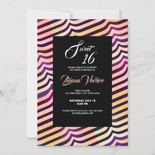 Convite Pêssego Luminoso Lançado com Listras Diagonais Rox (Frente)