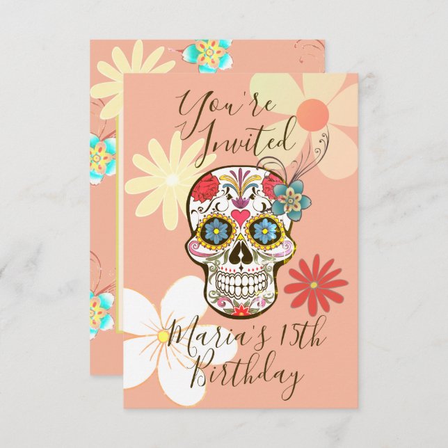 Convite Pêssego Pêssego Rosa Hippy Floral (Frente/Verso)