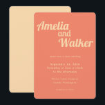 Convite Pêssego Retro Delight e Casamento Apricot<br><div class="desc">Apresentando nosso design de convite para casamento "Retro Delight", onde a simplicidade encontra charme de vintage. Esta design é uma mistura harmoniosa de minimalismo moderno e elementos nostálgicos, criando uma experiência visual única para o seu dia especial. O design apresenta uma laranja de damasco que traz um pop de cor...</div>