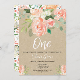 Convite Pêssego rústico, rústico, primeiro aniversario