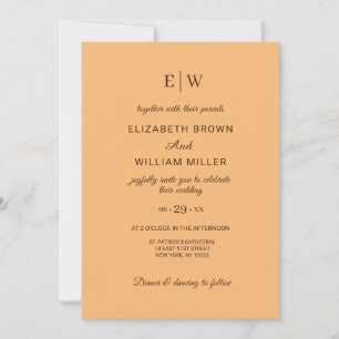 Convite Pêssego Simples Elegante, Casamento Monograma