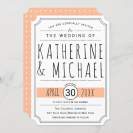 Convite Pêssego tipográfico fuzz invertido cantos de casam