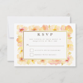 Convite Pêssegos Creme Moldura Dourada Casamento RSVP
