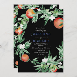 Convite Pêssegos, design de aquarela, preto-e-noite
