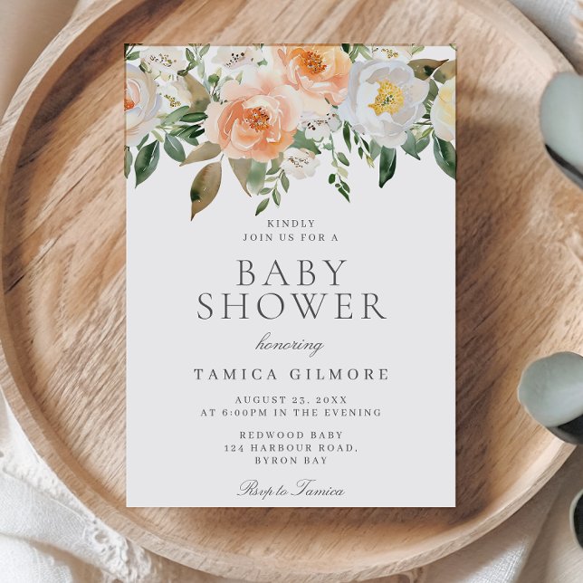 Convite Pêssegos e Chá de fraldas Floral de Creme (Criador carregado)