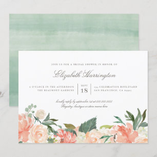 Convite Pêssegos e Cream Chá de panela Floral de Verão