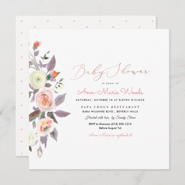 Convite Pêssegos PixDezines+Cream Chá de fraldas de Aquare (Frente/Verso)