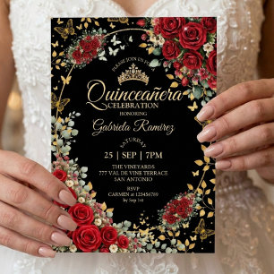 Convite Pêssegos Pretos e Vermelhos Quinceañera Borboletas