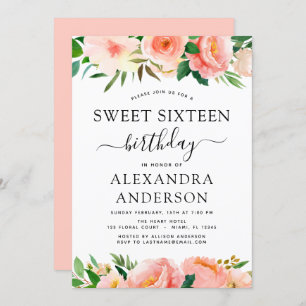 Convite Pessegueira Coral Doce Floral Dezesseis 16 Nascime