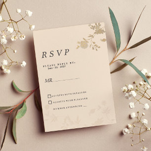 Convite Pessegueira de ouro elegante RSVP floral romântico