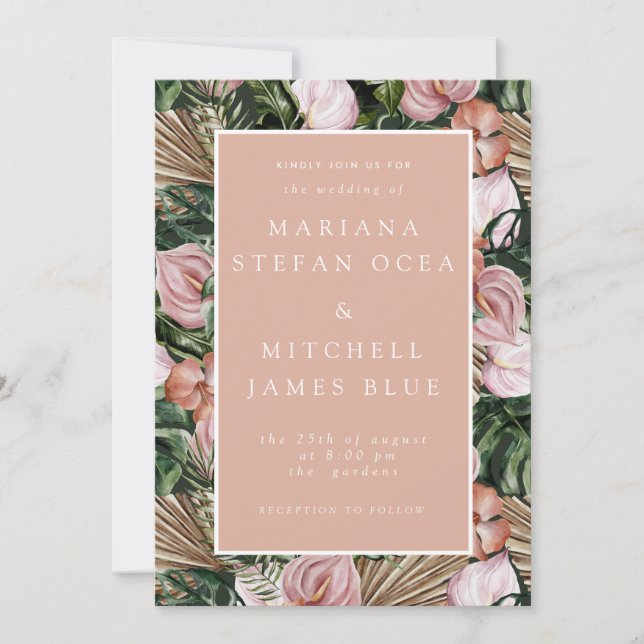 Convite Pessegueira verde rosa-rosa-verde-tropical (Frente)