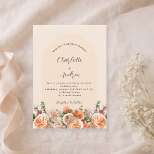 Convite Pessegueiro cor-de-rosa laranja floral casamento