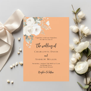 Convite Pessegueiro rosas brancas florais casamento