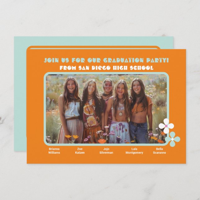 Convite Pessoa de Festa de formatura de Foto Hippie Conjun (Frente/Verso)