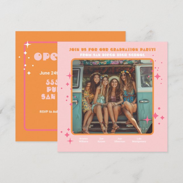 Convite Pessoa de Festa de formatura de Foto Hippie Conjun (Frente/Verso)