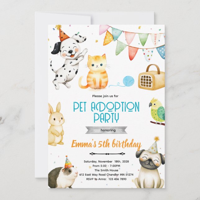 Convite Pet Adoption Party Invitation (Frente)