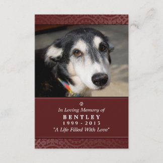 Convite Pet Memorial Card 3,5" x 5" - Maroon - Pet Prayer