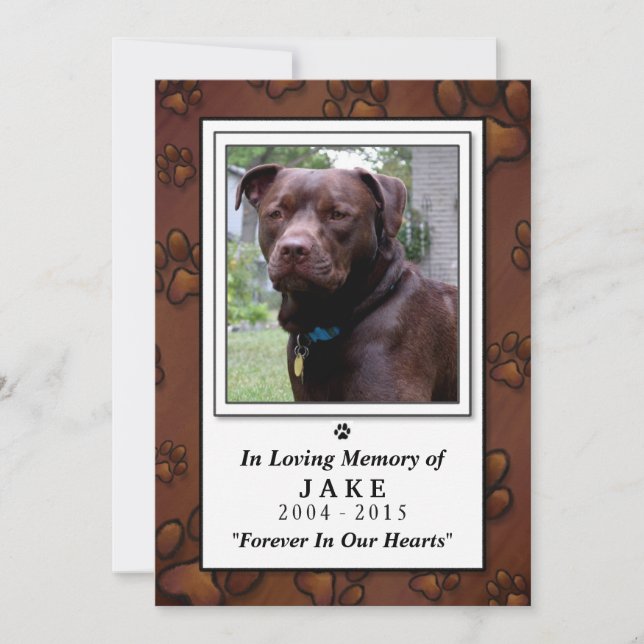Convite Pet Memorial Card 5 x 7 - Pawprint Castanho (Frente)