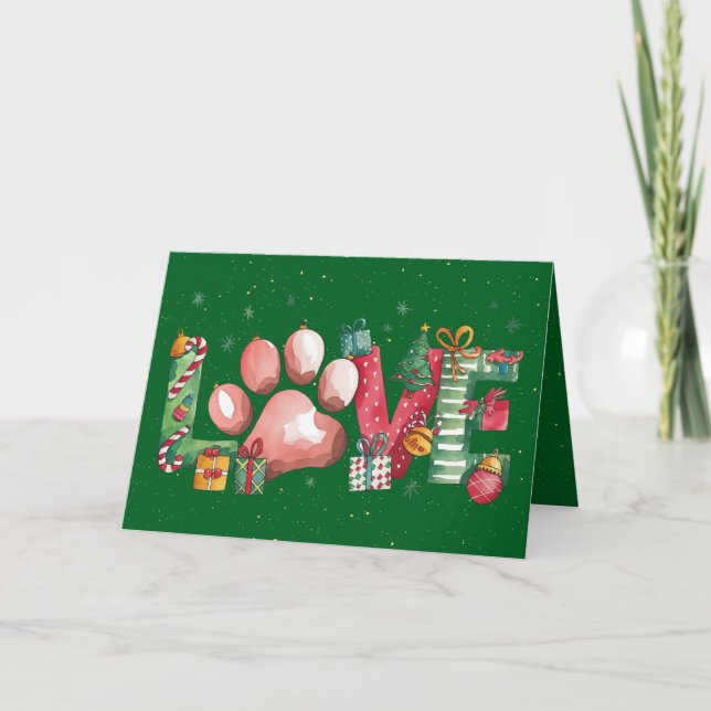 Convite Pet Paw Pet Paw de Natal Feliz Verde (Frente)