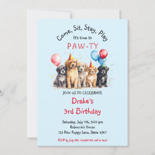 Convite Pet Puppy Dog Birthday Pawty
