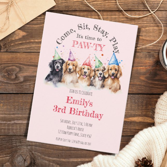 Convite Pet Puppy Dog Birthday Pawty (Criador carregado)