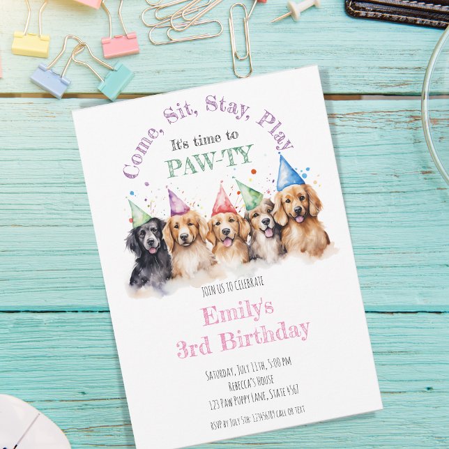 Convite Pet Puppy Dog Birthday Pawty (Criador carregado)