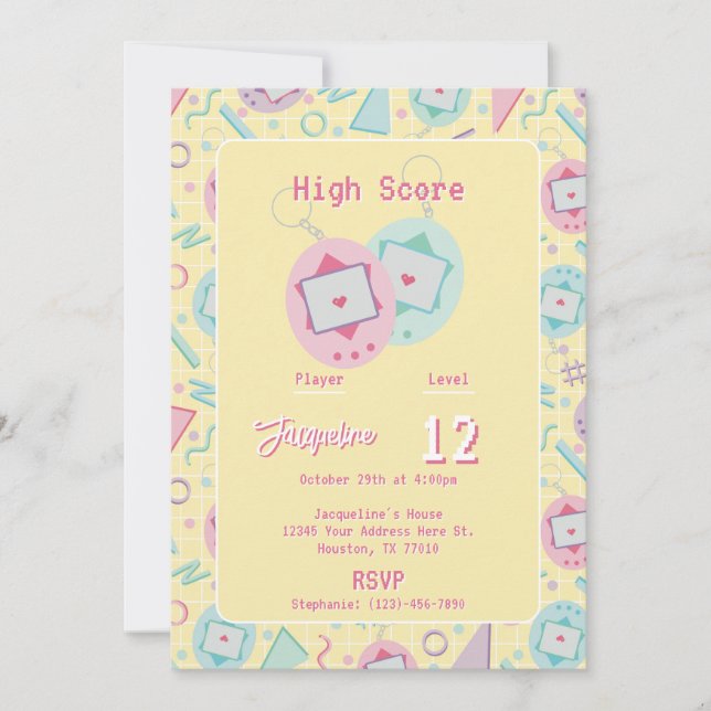 Convite Pet Virtual de Jogos para Retro Amarelo - Aniversá (Frente)