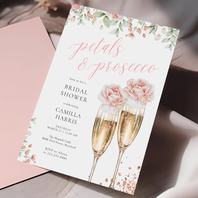 Convite Petais e Chá de panela de Blush Floral Prosecco (Criador carregado)
