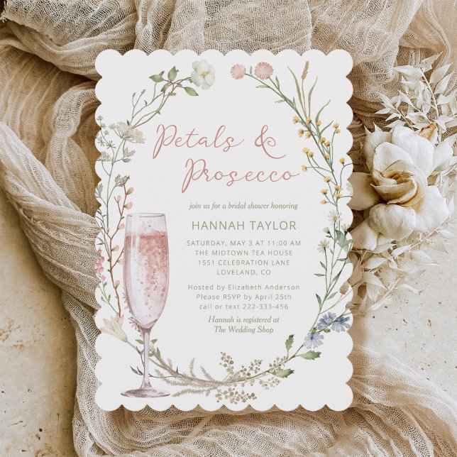 Convite Petais e Chá de panela Floral Prosecco (petals and prosecco brunch bridal shower invitation)