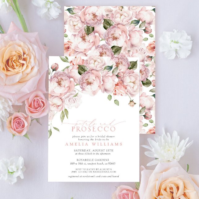 Convite Petais e Chá de panela Floral Rosa Prosecco (You'll love how easy it is to personalize this bridal shower invitation for a gorgeous event!)