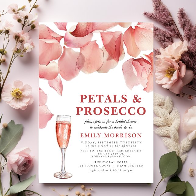 Convite Petais e Prosecco Chá de panela Floral Rosa Modern (Criador carregado)