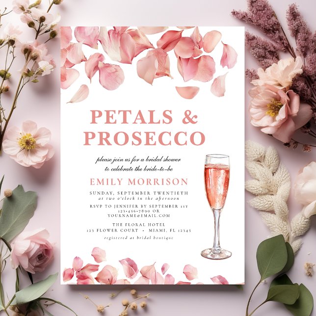 Convite Petais e Prosecco Chá de panela Floral Rosa Modern (Criador carregado)
