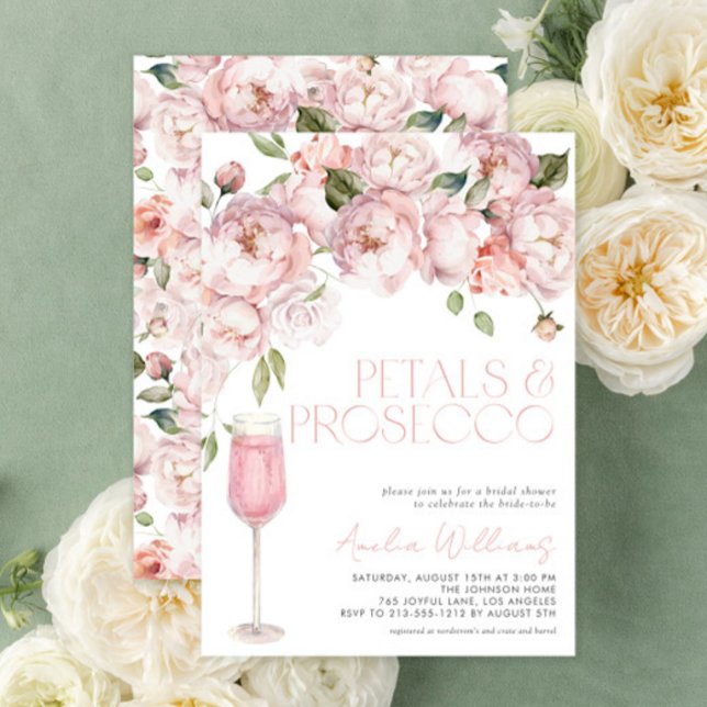 Convite Petais e Prosecco Chá de panela Floral Rosa Modern (Easily personalize this gorgeous bridal shower invite for the perfect floral celebration!)