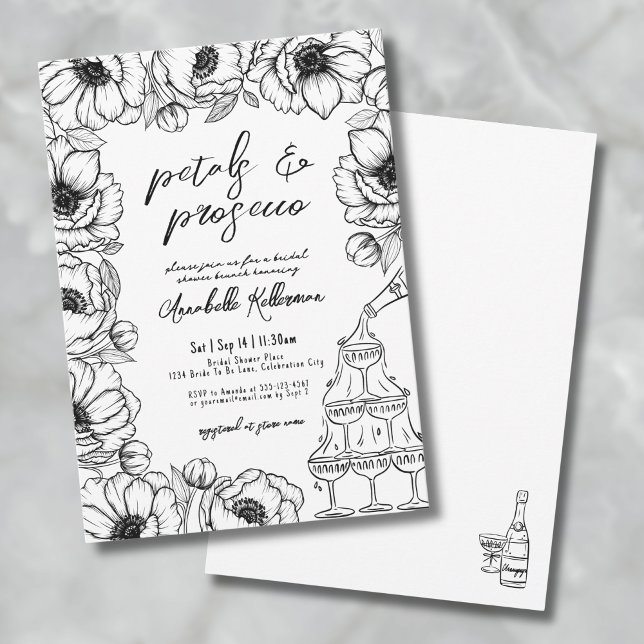 Convite Petais e Prosecco - Chá de panela Quimoral (Petals & Prosecco Whimsical Floral Bridal Shower Invitation)