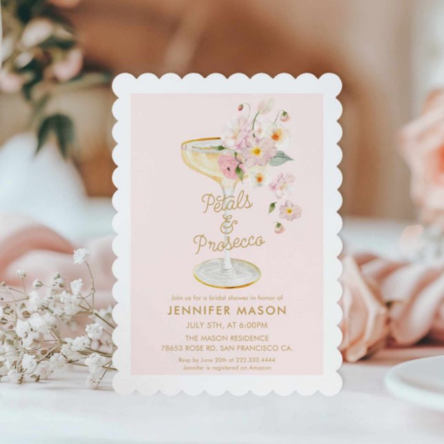 Convite Petais e Prosecco Garden Bridal (Blush Pink Petals and Prosecco Bridal Shower Invitation)