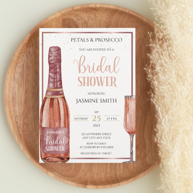 Convite Petais e Rosa de Prosecco Chá de panela moderno Do (Criador carregado)