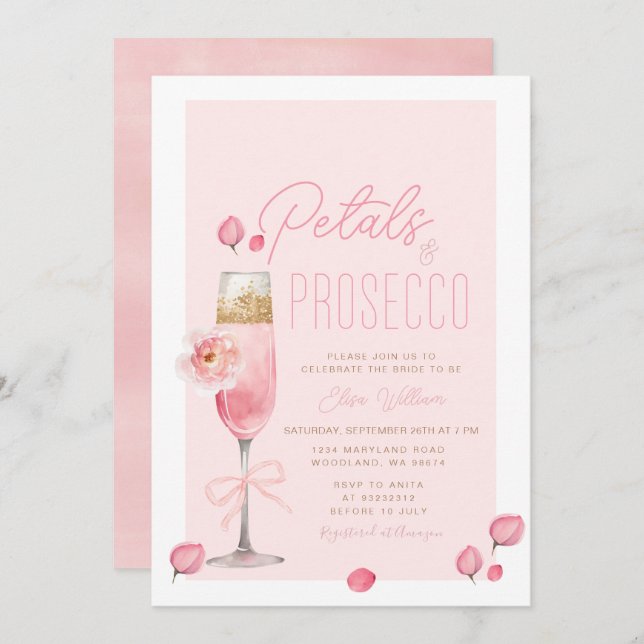 Convite Petais Elegantes e Chá de panela Prosecco (Frente/Verso)