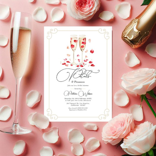 Convite Petais Elegantes e Chá de panela Prosecco (Elegant Petals and Prosecco Bridal Shower Invitation)