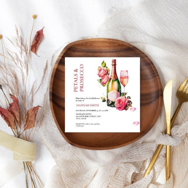 Convite Petais Elegantes e Chic e Chá de panela Prosecco (Criador carregado)