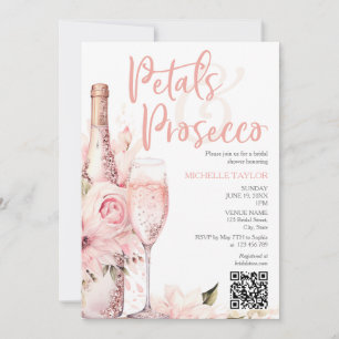 Convite Petais Elegantes e Prosecco Boho Blush Código QR R