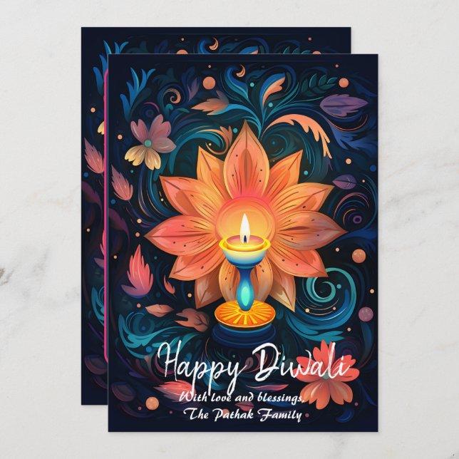 Convite Petal Light Wishes Diwali card (Frente/Verso)