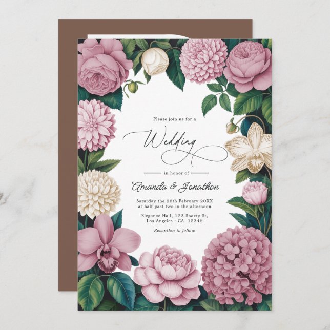 Convite Petal Pink, Ballet Rose & Soft Linen Wedding (Frente/Verso)