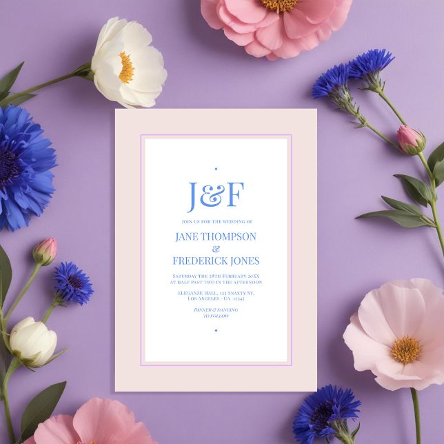 Convite Petal Rosa, Cornflower Blue & Mauve Purple Weding (Petal Pink, Cornflower Blue and Mauve Purple Wedding Invitation)