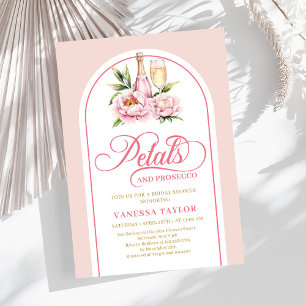 Convite Pétalas chiques e prosecco blush dourado chá de no