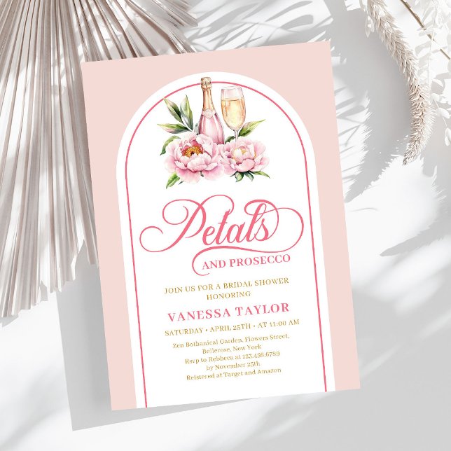 Convite Pétalas chiques e prosecco blush dourado chá de no (Chic petals and prosecco blush gold bridal shower)