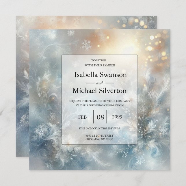 Convite Pétalas congeladas num Ouro Casamento de Névoa de  (Frente/Verso)