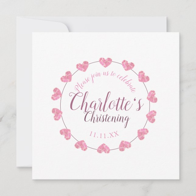 Convite Pétalas cor-de-rosa convidada para batizar (Frente)